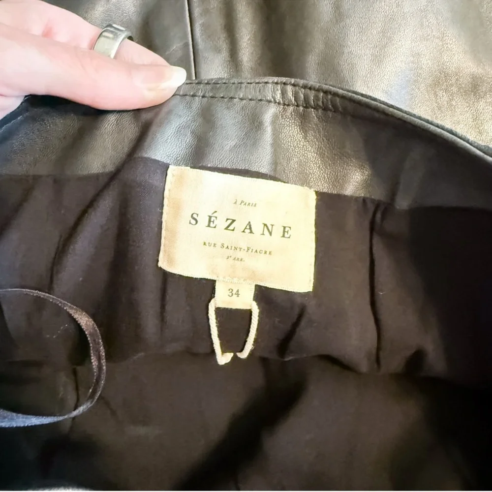 Sezane Leandra Skirt Smooth Black Lamb Leather Size 34 US 2